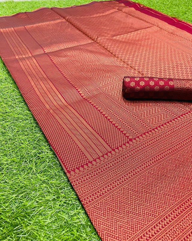 Denouement Wine Soft Silk Saree With Confounding Blouse Piece