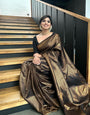 Embrocation Black Soft Silk Saree With Evanescent Blouse Piece