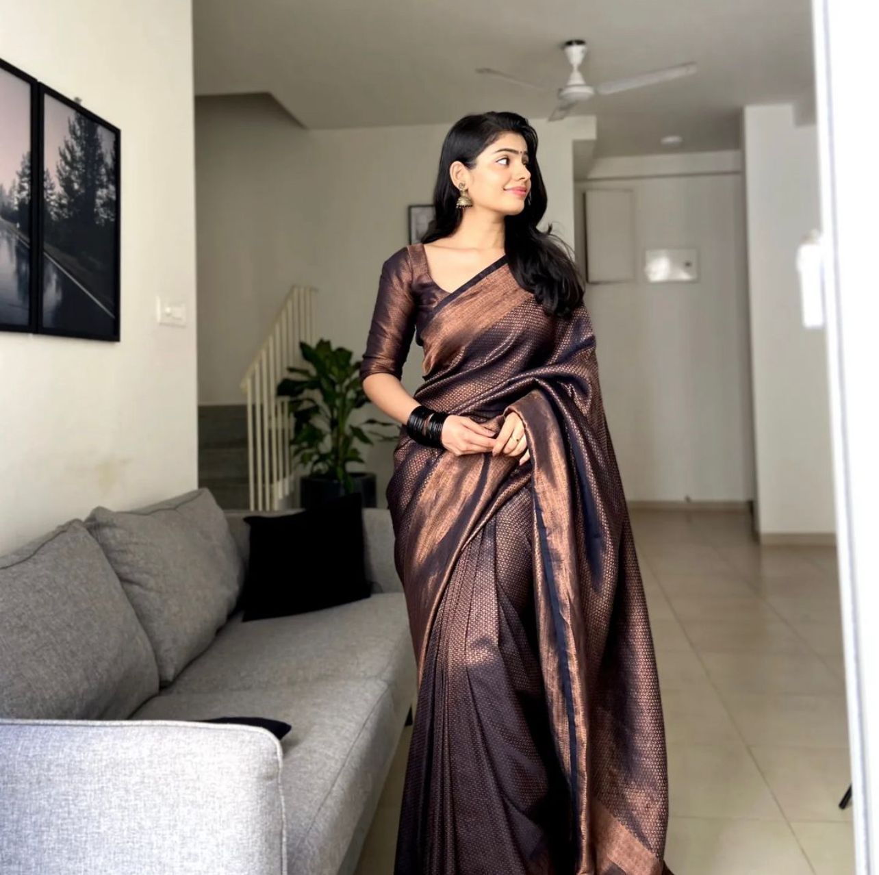 Engaging Black Soft Silk Saree With Splendiferous Blouse Piece