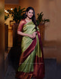 Smashing Green Soft Silk Saree With Incredible Blouse Piece