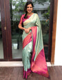 Surpassing Sea Green Soft Silk Saree With Bucolic Blouse Piece