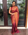 Pleasurable Wine Soft Silk Saree With Smashing Blouse Piece