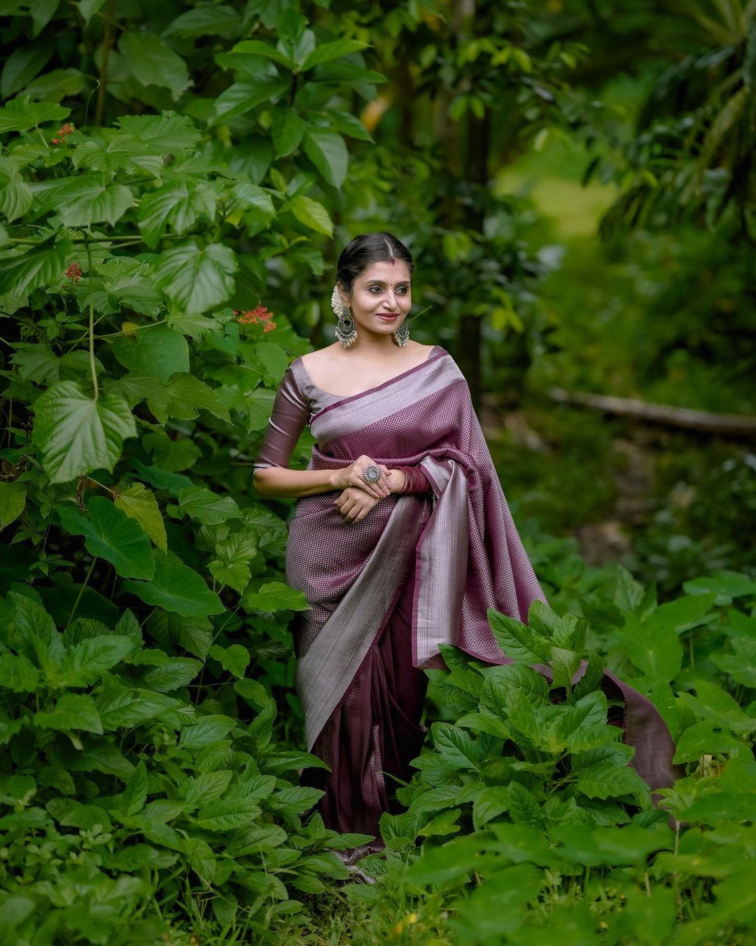 Eloquence Brown Soft Silk Saree with Epiphany Blouse Piece