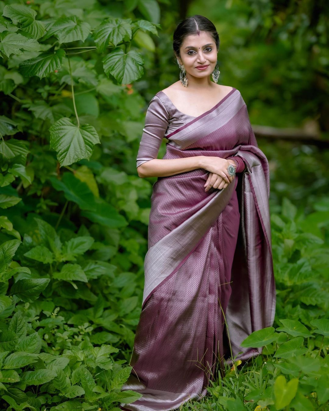 Eloquence Brown Soft Silk Saree with Epiphany Blouse Piece