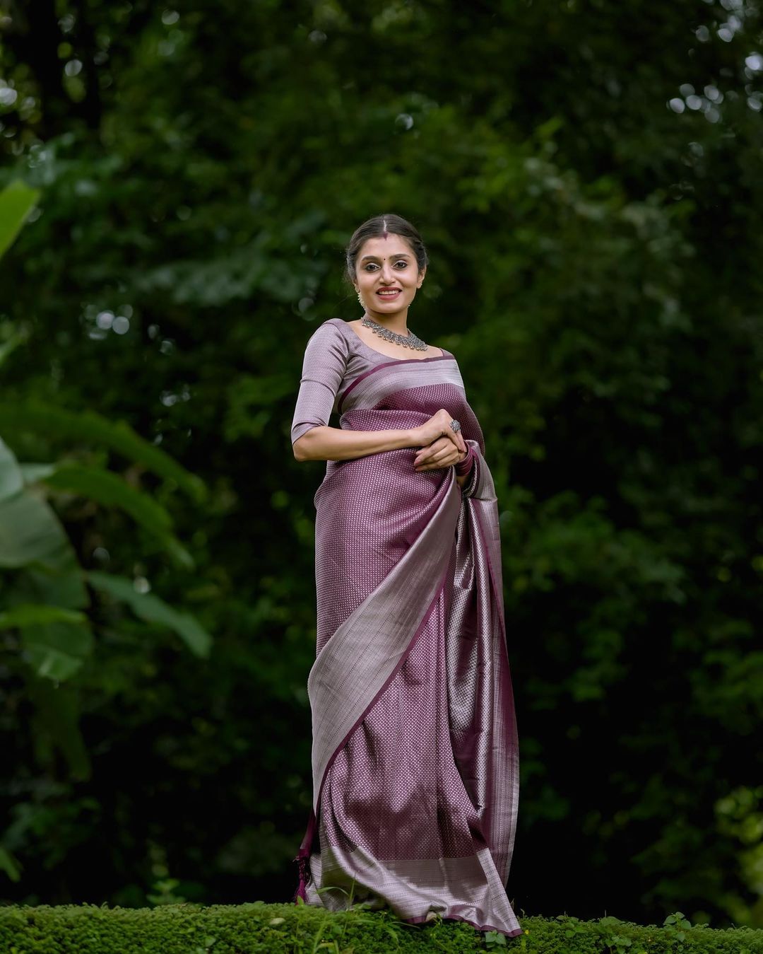 Eloquence Brown Soft Silk Saree with Epiphany Blouse Piece