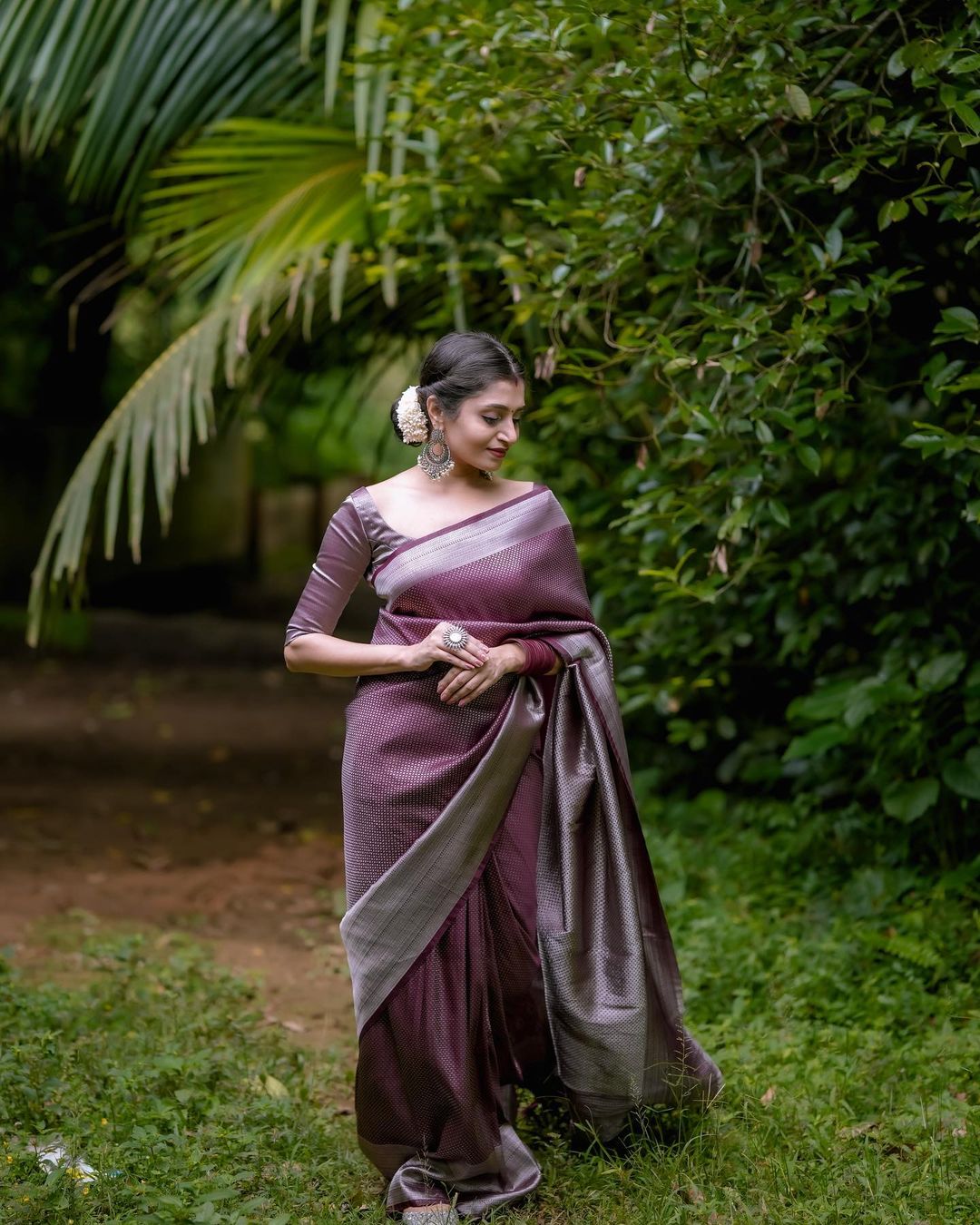 Eloquence Brown Soft Silk Saree with Epiphany Blouse Piece