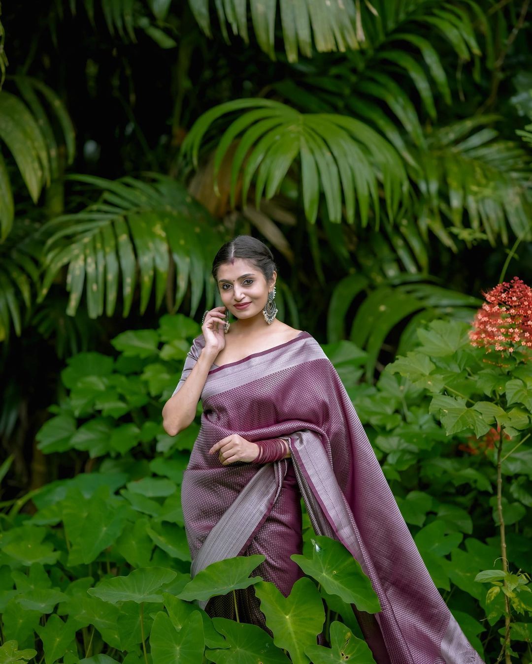 Eloquence Brown Soft Silk Saree with Epiphany Blouse Piece