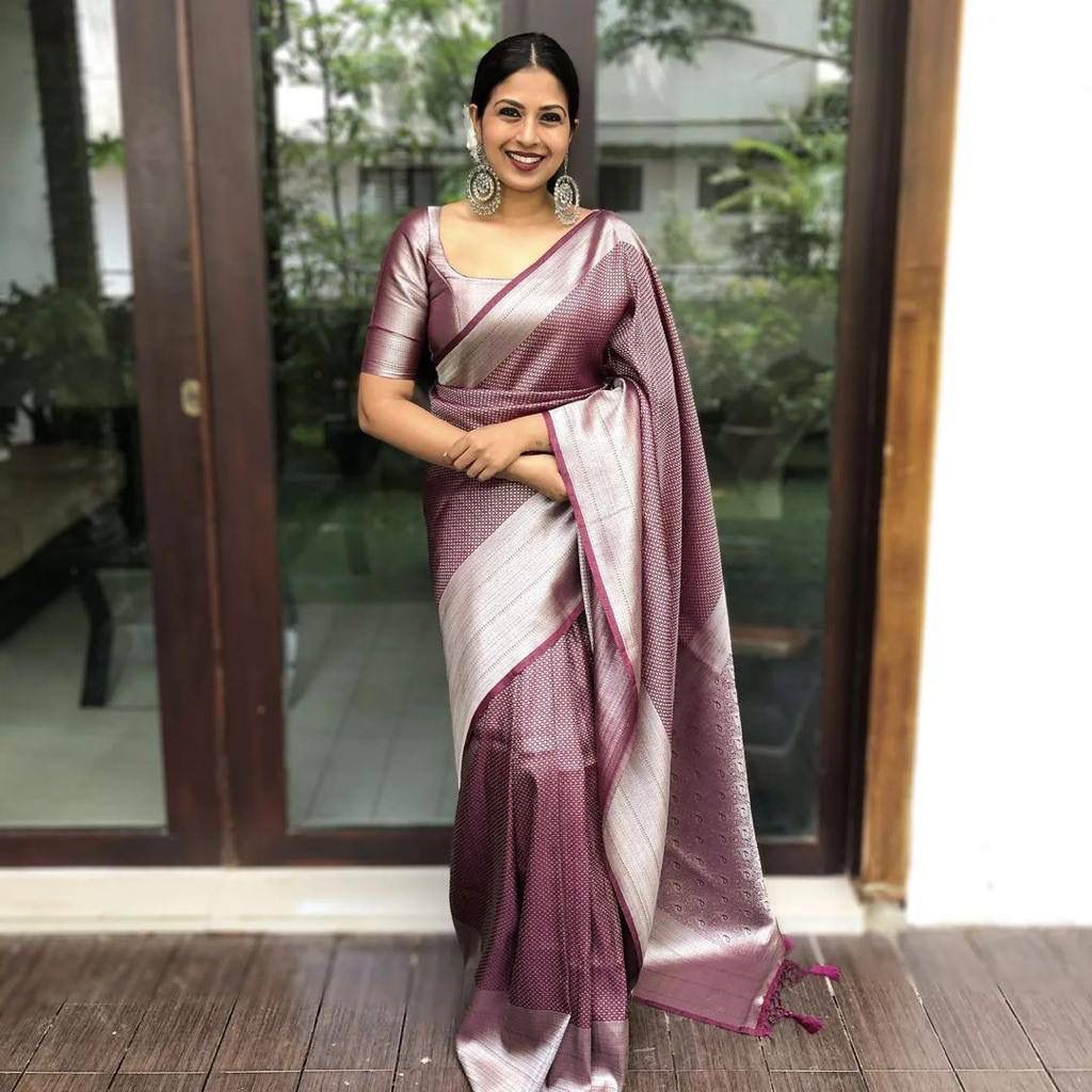 Incredible Brown Soft Silk Saree with Snazzy Blouse Piece