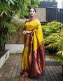 Staggering Golden Soft Silk Saree with Engaging Blouse Piece