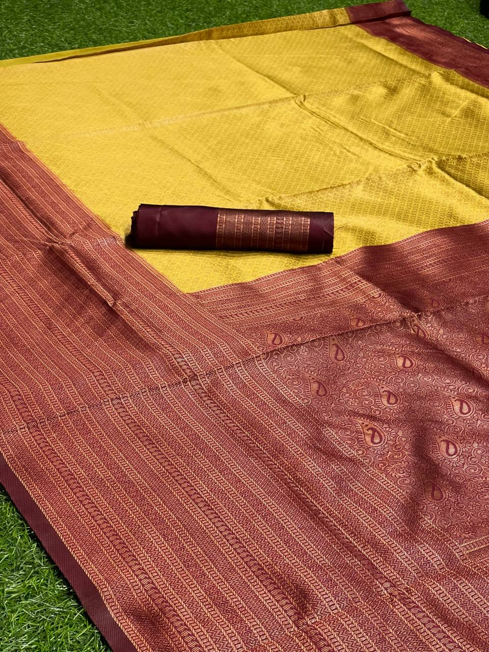 Staggering Golden Soft Silk Saree with Engaging Blouse Piece