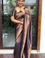 Hypnotic Navy Blue Soft Silk Saree with Ebullience Blouse Piece