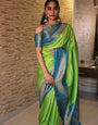 Confounding Parrot Soft Silk Saree With Gratifying Blouse Piece