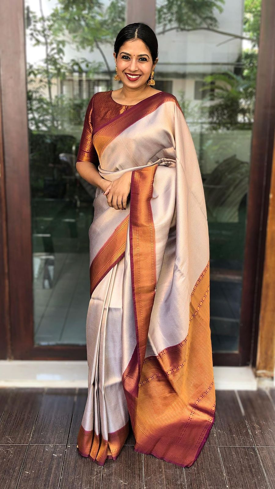 Woebegone Beige Soft Silk Saree with Magnetic Blouse Piece