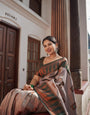 Delightful Grey Soft Silk Saree With Glorious Blouse Piece