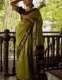 Luminous Mehndi Soft Banarasi Silk Saree With Charming Blouse Piece