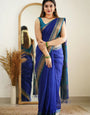 Jubilant Blue Cotton Cotton Silk Saree With Alluring Blouse Piece