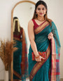 Fragrant Rama Cotton Silk Saree With Alluring  Blouse Piece