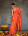 Marvellous Orange Cotton Silk Saree With Jazzy Blouse Piece