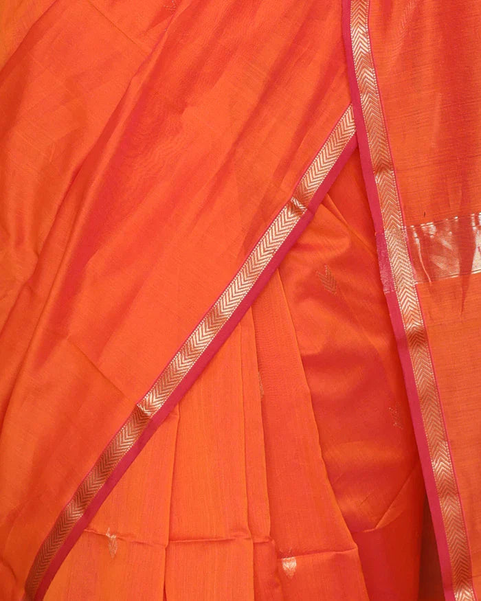 Marvellous Orange Cotton Silk Saree With Jazzy Blouse Piece