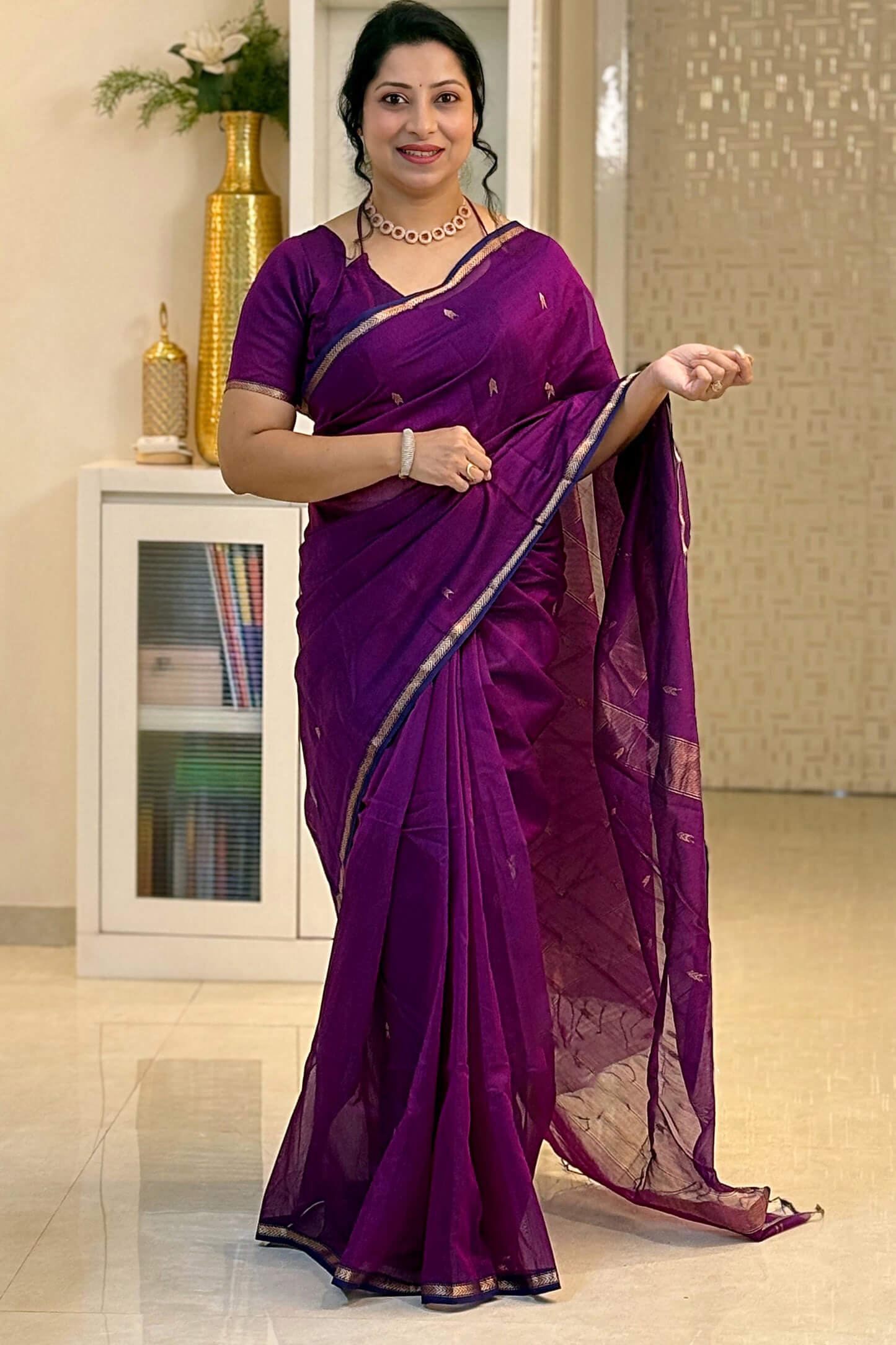 Desiring Purple Cotton Silk Saree With Comely Blouse Piece