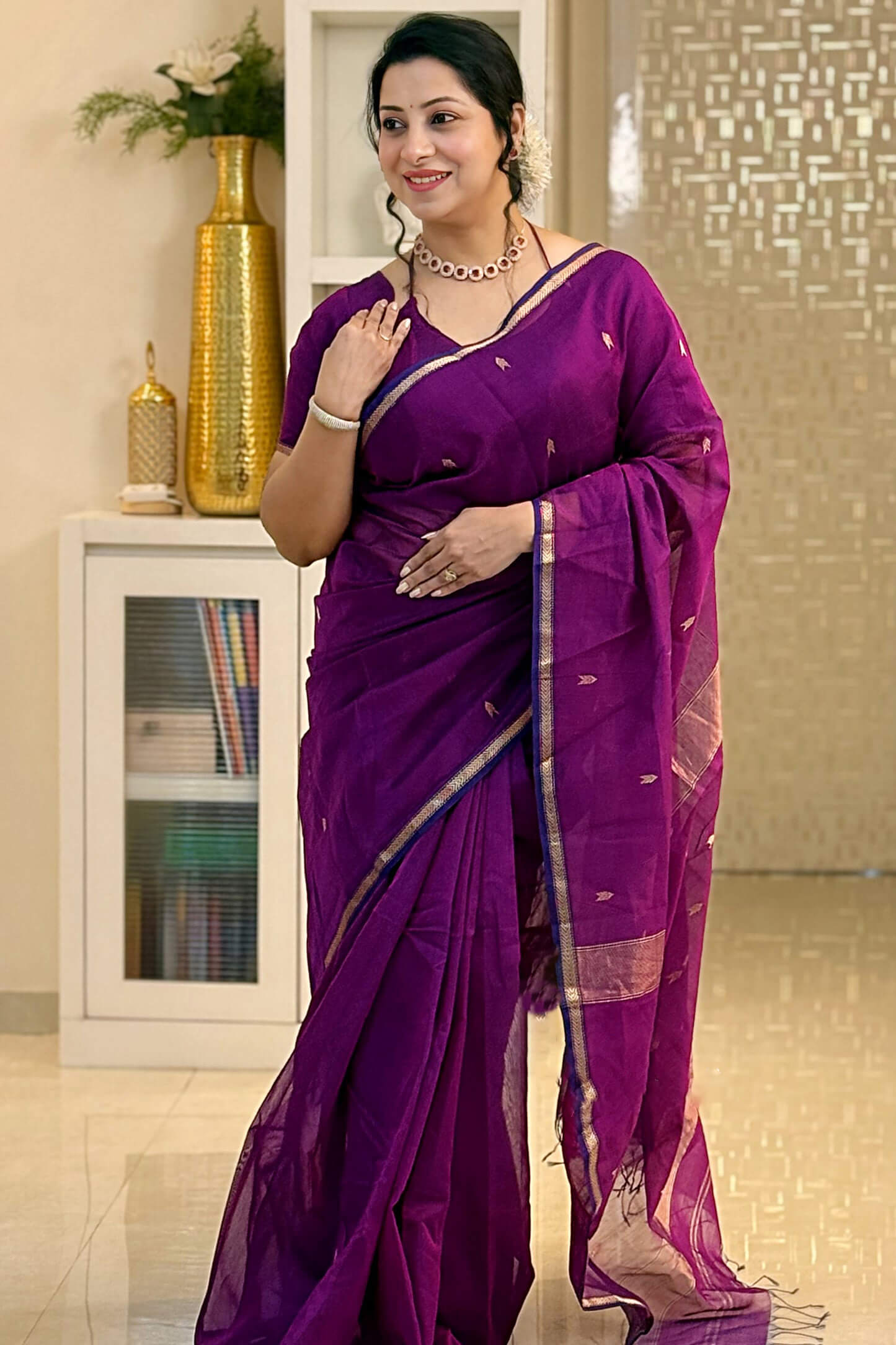 Desiring Purple Cotton Silk Saree With Comely Blouse Piece
