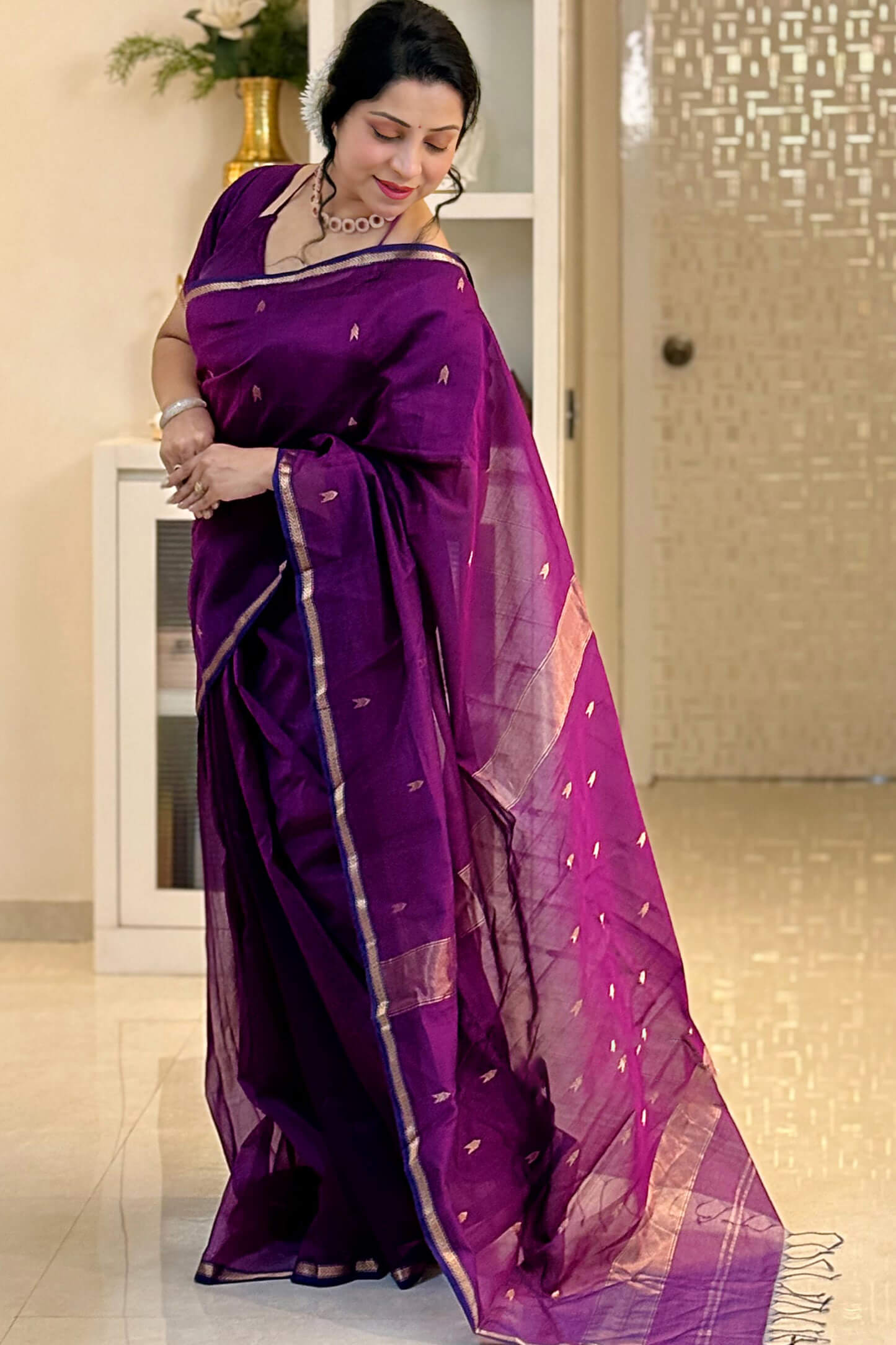 Desiring Purple Cotton Silk Saree With Comely Blouse Piece