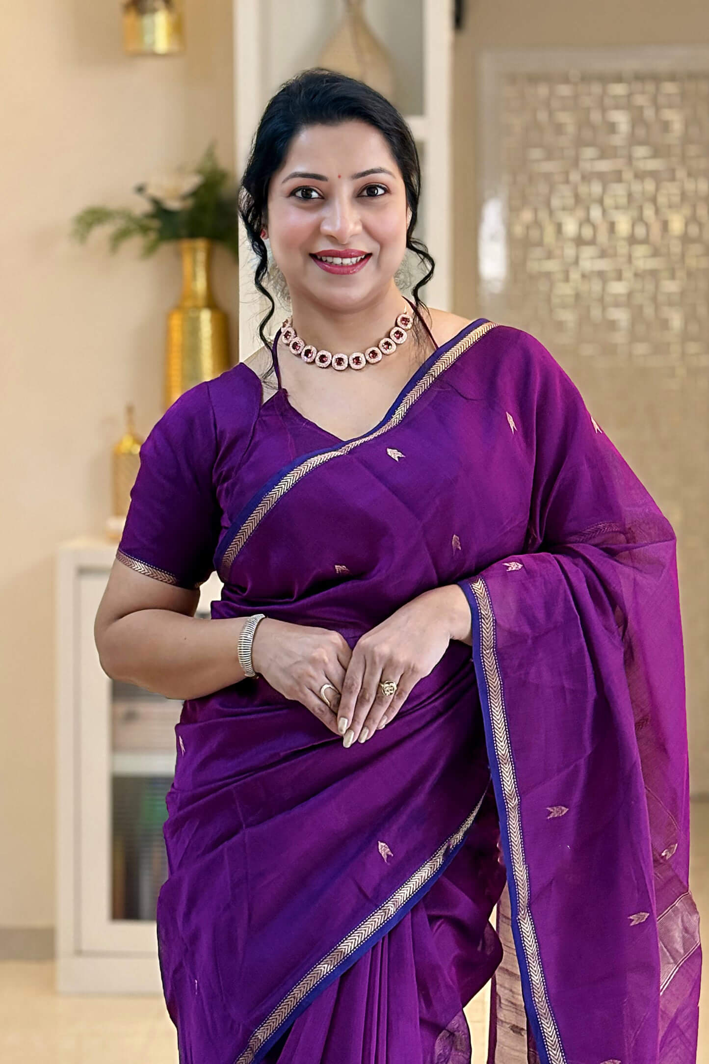Desiring Purple Cotton Silk Saree With Comely Blouse Piece