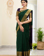 Lustrous Dark Green Cotton Silk Saree With Scintillating Blouse Piece`