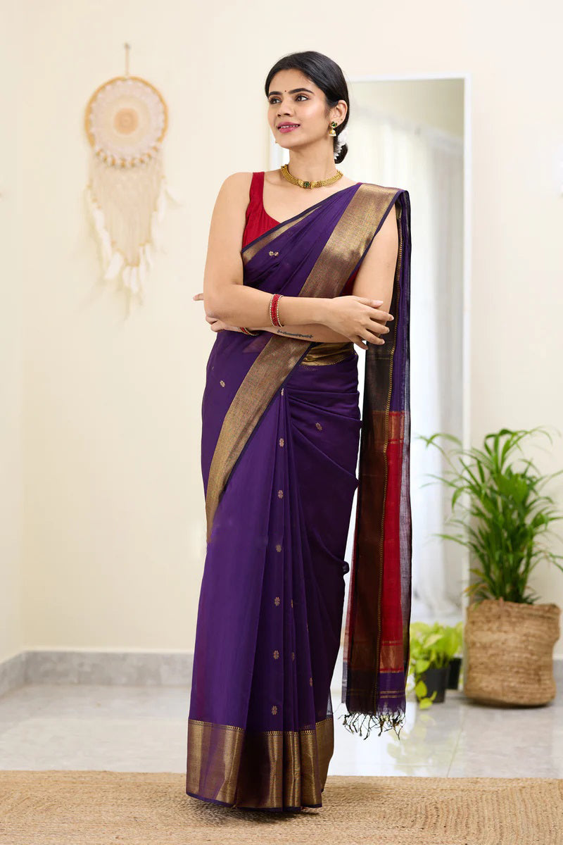 Resonant Purple Cotton Silk Saree With Ineffable Blouse Piece