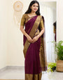 Diaphanous Wine Cotton Silk Saree With Epiphany Blouse Piece