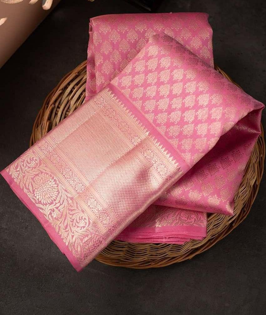 Angelic Pink Soft Silk Saree With Unique Woebegone Blouse Piece