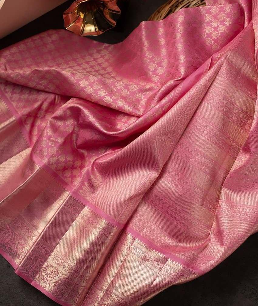 Angelic Pink Soft Silk Saree With Unique Woebegone Blouse Piece