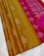 Beautiful Mustard Soft Silk Saree With Classic Blouse Piece