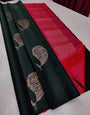 Diaphanous Dark Green Soft Silk Saree With Enchanting Blouse Piece