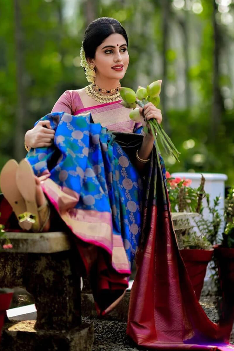 Engrossing Blue Soft Banarasi Silk Saree With Demure Blouse Piece