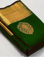 Moiety Dark Green Soft Banarasi Silk Saree With Glittering Blouse Piece