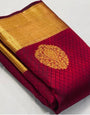 Deserving Maroon Soft Banarasi Silk Saree With Beauteous Blouse Piece