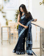 Demesne Black Soft Silk Saree With Desultory Blouse Piece