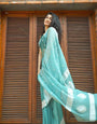 Redolent Firozi Soft Silk Saree With Seraglio Blouse Piece