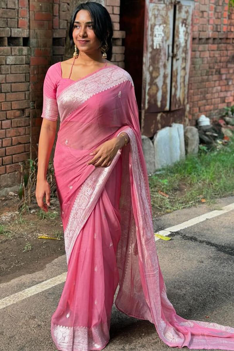 Desiring Pink Cotton Silk Saree With A dreamy Blouse Piece