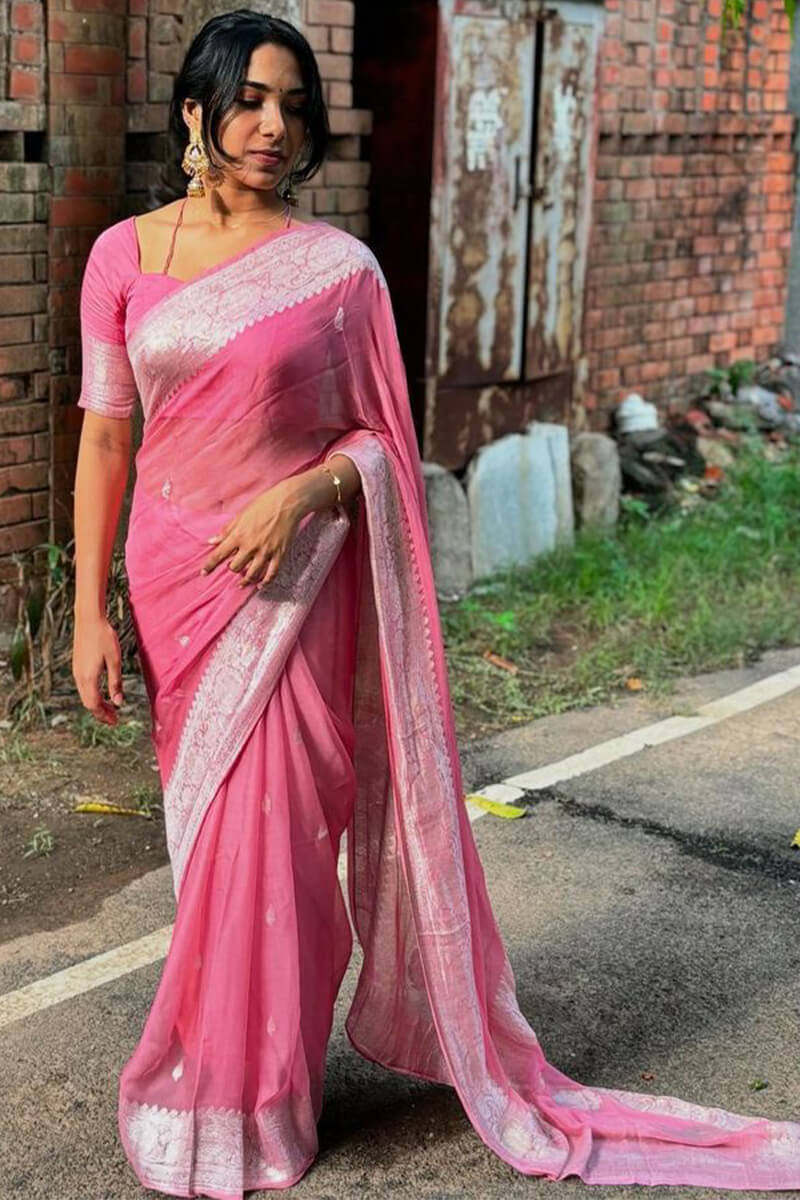 Desiring Pink Cotton Silk Saree With A dreamy Blouse Piece