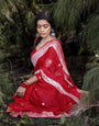 Jazzy Red Soft Silk Saree With Blooming Blouse Piece