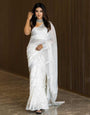 Quintessential White Soft Silk Saree With Scintilla Blouse Piece