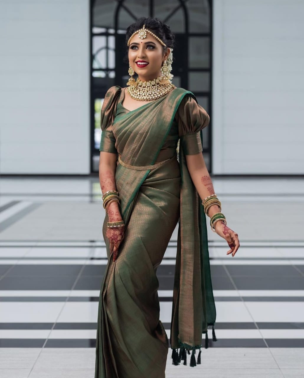 Most Stunning Green Soft Silk Saree with Entrancing Blouse Piece