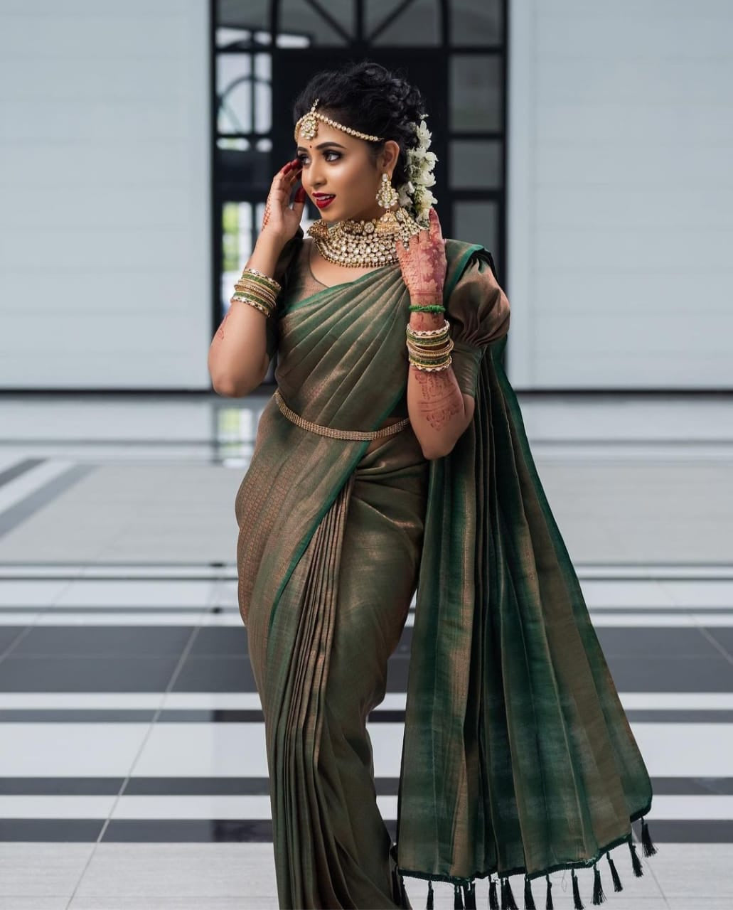 Most Stunning Green Soft Silk Saree with Entrancing Blouse Piece