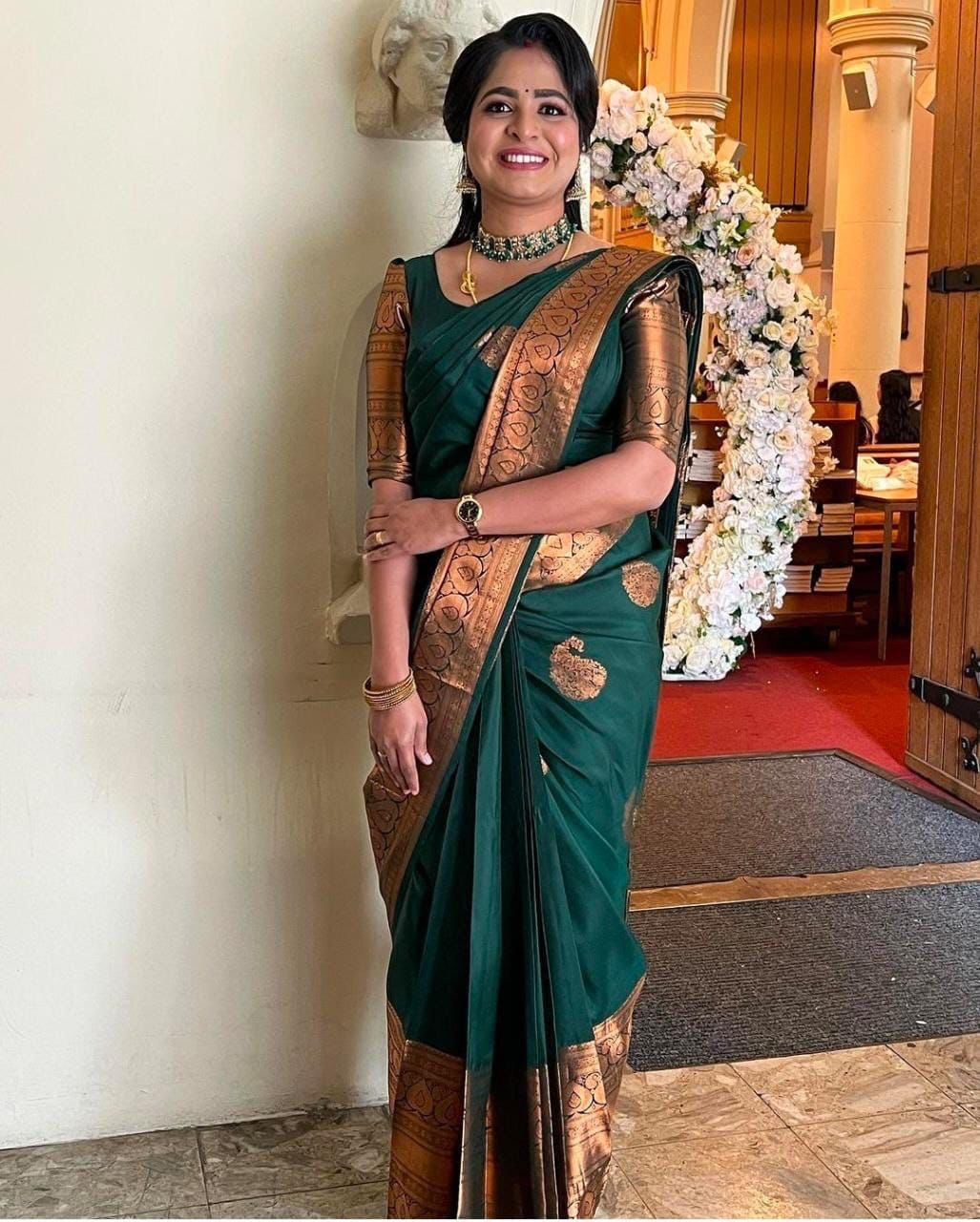 Blissful Green Soft Silk Saree With Preferable Blouse Piece