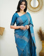 Hypnotic Firozi Soft Silk Saree With Opulent Blouse Piece