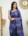 Vibrant Navy Blue Soft Silk Saree With Skinny Blouse Piece