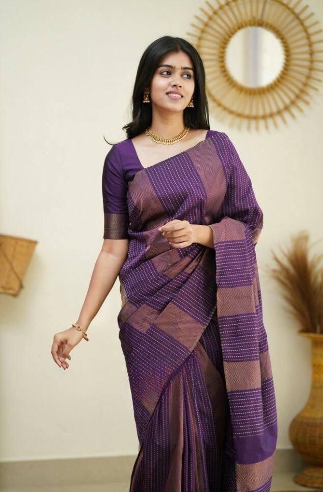 Adorable Purple Soft Silk Saree With Hypnotic Blouse Piece