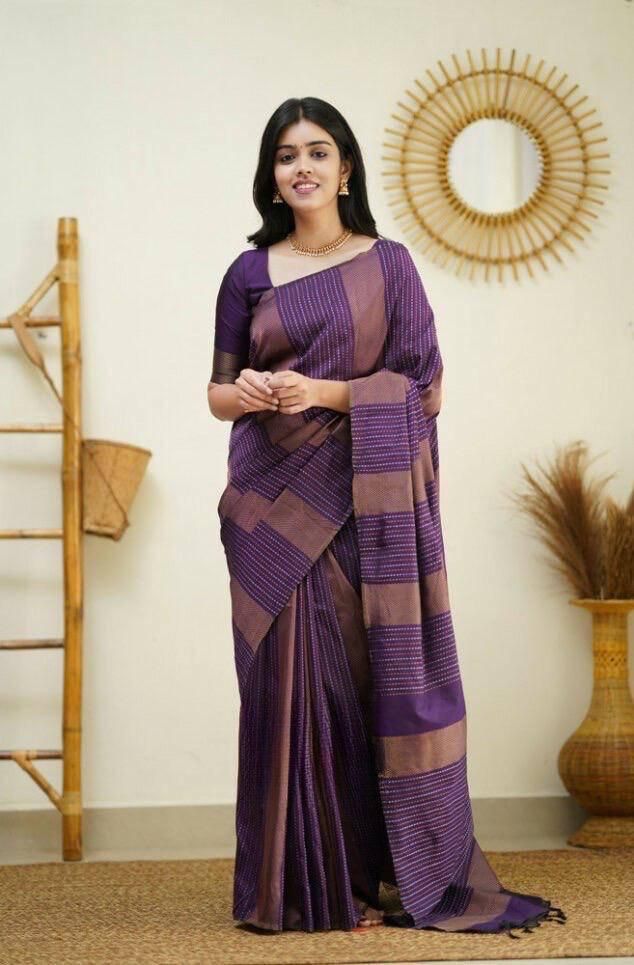 Adorable Purple Soft Silk Saree With Hypnotic Blouse Piece